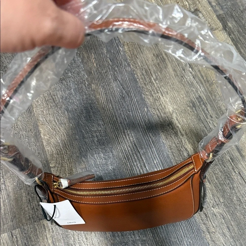 Mango Tan Leather Shoulder Bag